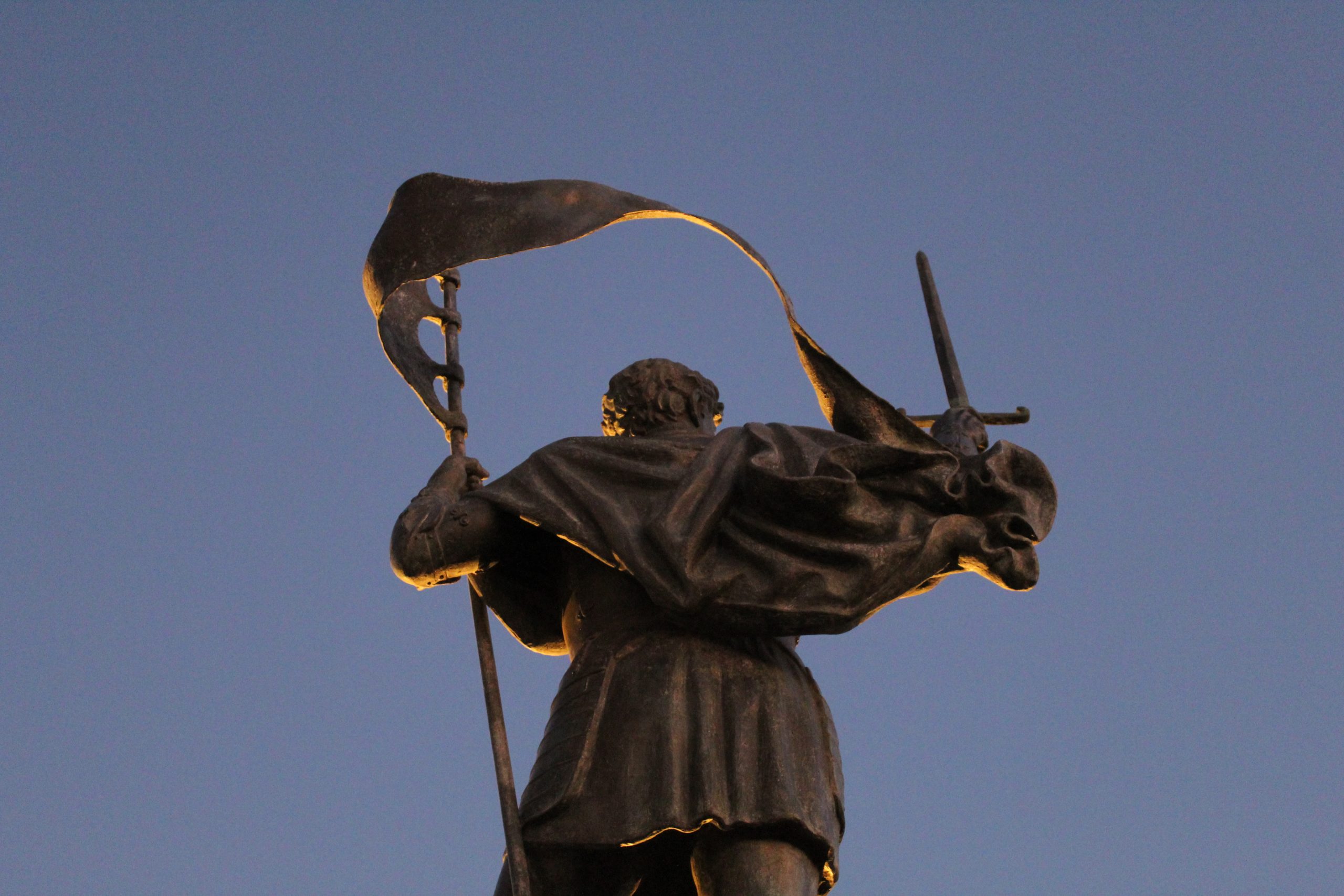 Spanish conquistador and liberator Pedro de Estopinan lit in luminescent twilight rays
